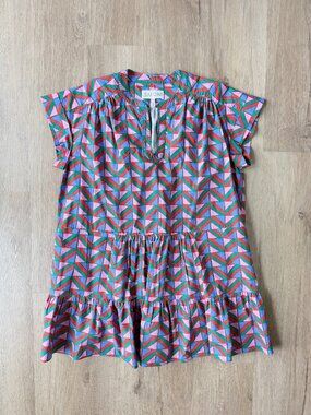 SALONI Ashley B Tiered Tunic Dress White & Blue Size 8 MediumSALONI Ashley B Tie